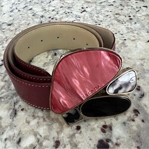 Escada Vintage Statement Belt Purple Brown Leather Pink Purple Logo Buckle Y2K